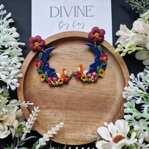 Clay Fox Moon Earrings: Cottagecore Woodland Jewelry