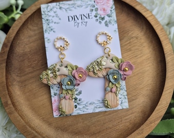 Handmade Clay Mushroom Earrings: Quirky Book Lover Jewelry