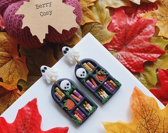 spooky Halloween Book Earrings - book lover gifts - quirky earrings  - bookshelf earrings - book club gifts