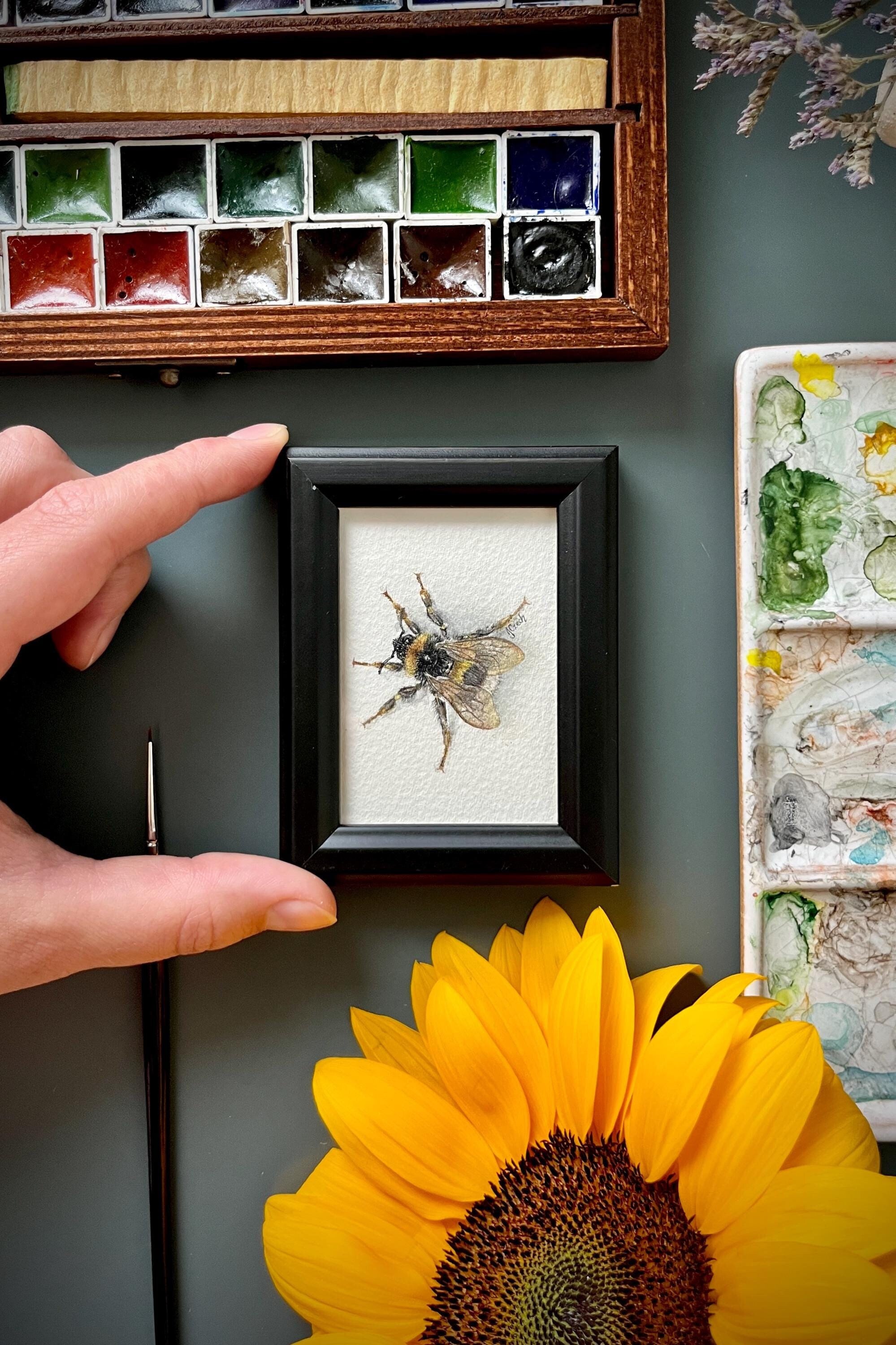 Watercolor Painting of a Realistic Bumblebee, Minimalist Wall Art for Gallery Wall, Original Art for Country Home Decor, New Home Gift