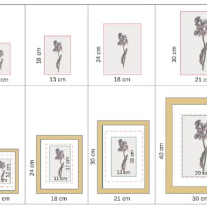 Chart displaying sizes of unframed and framed prints.