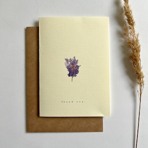 Iris Flower Watercolor Art Card, Minimalist Floral Greeting, Thank You Card, Botanical Folded Blank Card