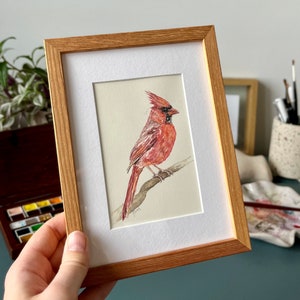 Dipinto ad acquerello raffigurante un uccello rosso per interni in stile costiero, arredamento boho per la sala da pranzo, idea regalo ispirata alla natura