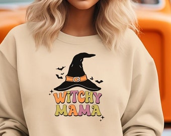 Witchy Mama Halloween Felpa, Camicia Witchy Mama, Camicie di Halloween per le mamme, Magliette di Halloween per le donne, Felpe girocollo di Halloween