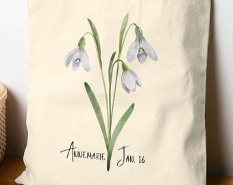 Custom Cotton Canvas Tote Bag, Custom Birth Flower, Personalized Tote Bag, Flower Tote bag, Bridesmaid Gift, Birthday, Birth Flower Tote Bag