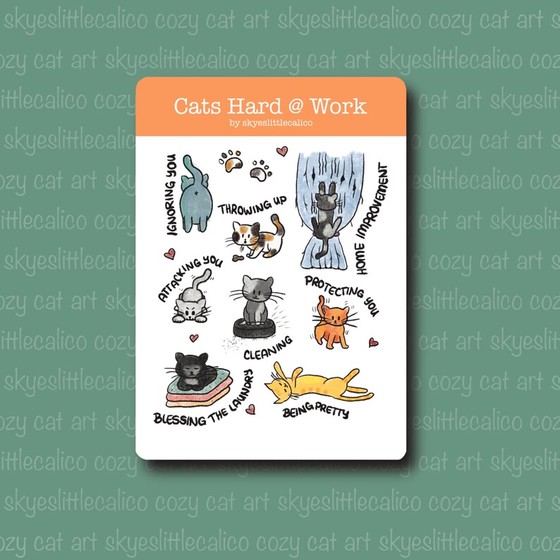 Cats Hard Work Sticker Sheet - Etsy