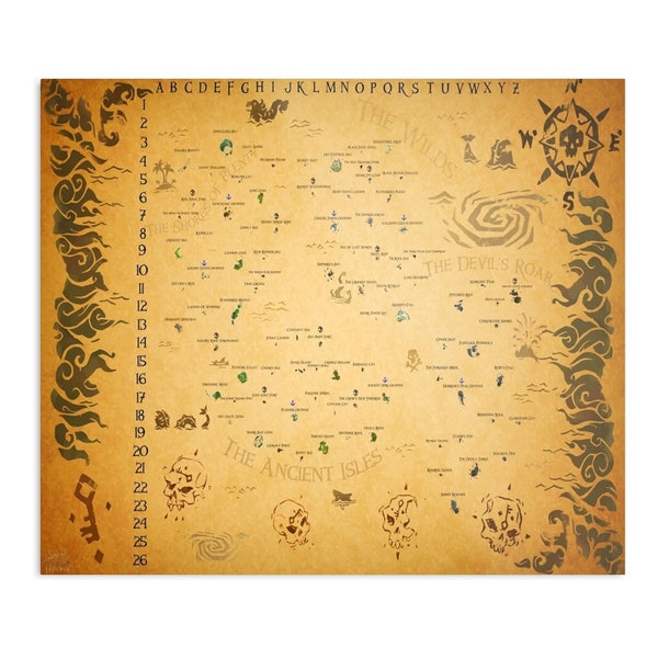 Sea of Thieves Map  - Video Game Canvas - Canvas Wall Art - Ready to Hang - Canvas Wall Art - Gesso Canvas
