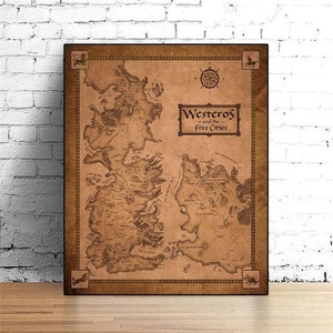 Carte de Game of Thrones - carte de Westeros - peinture sur toile, oeuvre d'art murale sur toile 1 panneau, décoration murale pour salon - prête à accrocher