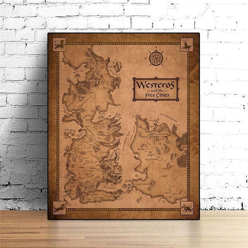 Game of Thrones Map Westeros Map Canvas Painting, 1 Panel Canvas Wall ...