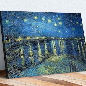 Van Gogh Canvas Wall Art Print Artwork Picture Starry Night Over The Rhone - Canvas Wall Art - Ready to Hang Wall Decor Gifts -Gifts For Him