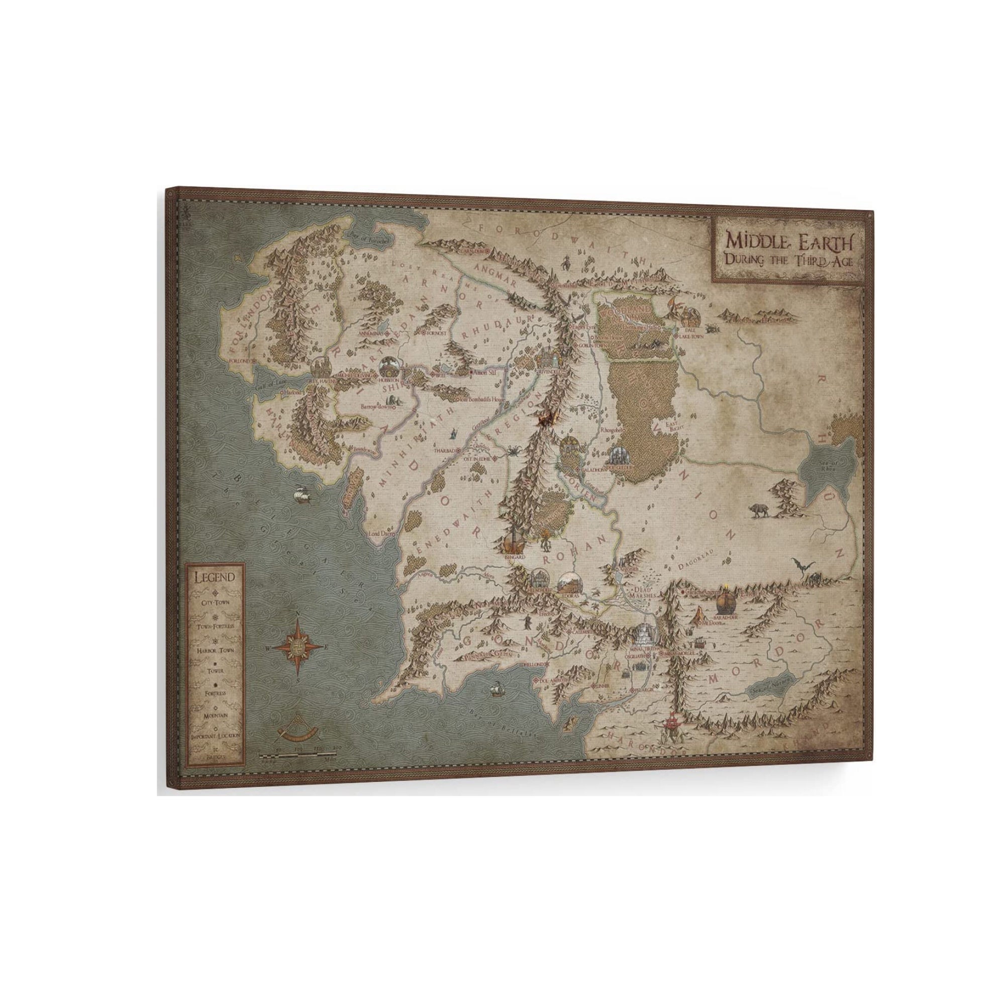 Lord of the Rings Map of Middle Earth Canvas Wall Art Prints Vintage ...