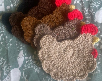 cute crochet chicken coasters - perfect home decor gift