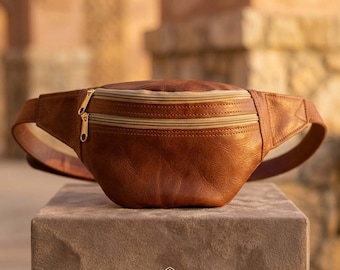 Leder Fanny Pack Herren Damen - Handgefertigte Leder Gürteltasche - Braune Crossbody Gürteltasche - Reise-Gürteltasche aus Leder