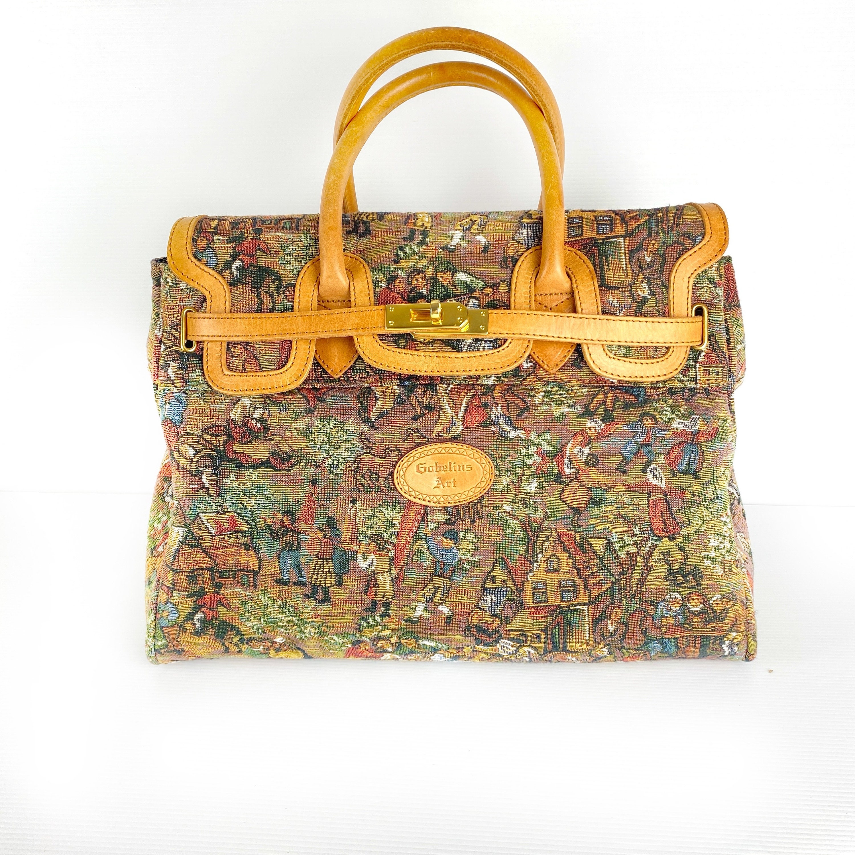 Gobelins Art Tapestry Leather Handbag I Vintage Tapestry Satchel Tote Bag Etsy