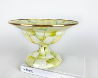 Mackenzie Childs Parchment Check Compote I Footed Bowl I Centerpiece Serving Displays I Retired Design