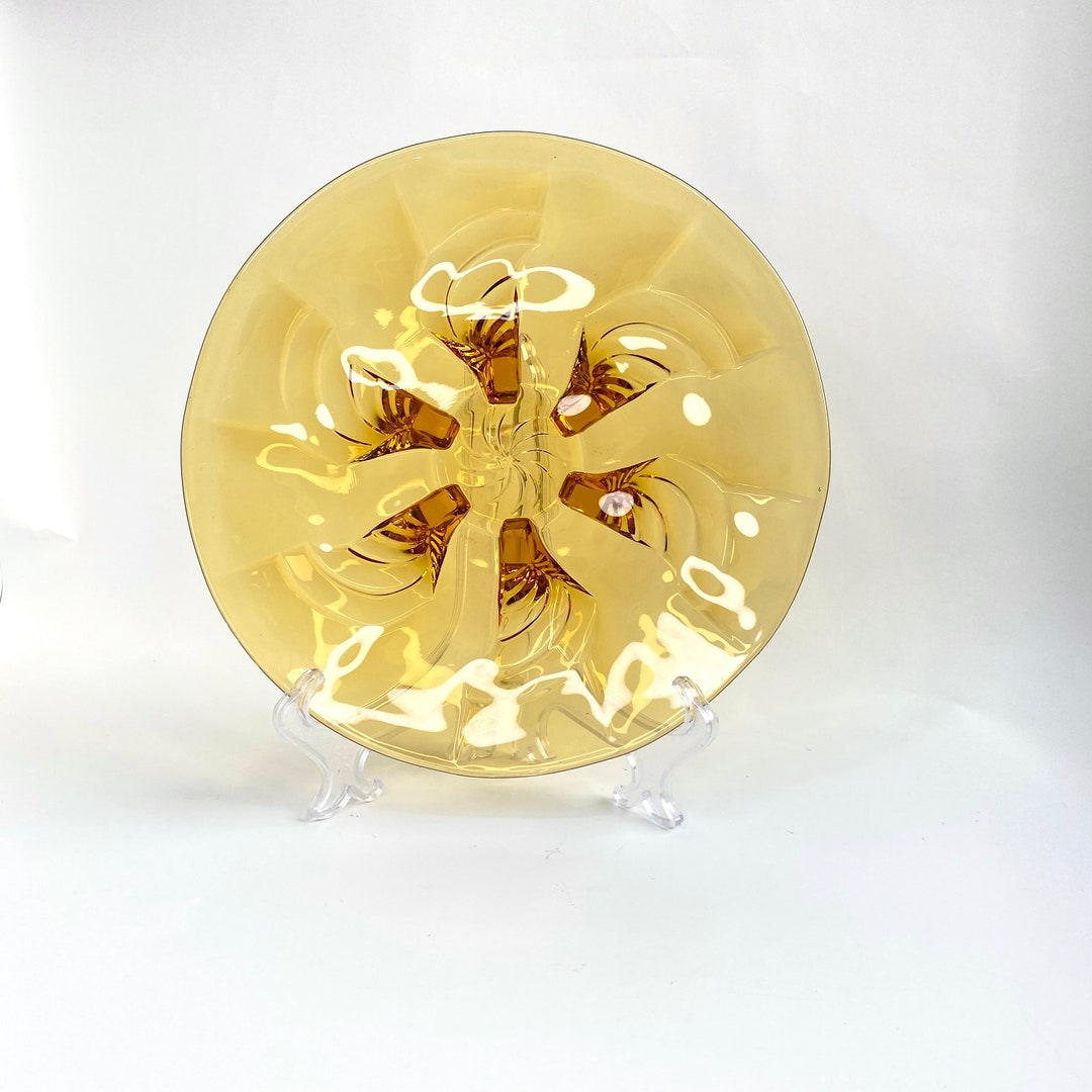 Amber Glass Footed Dish I Plate I Amber Glass Shallow Bowl Etsy