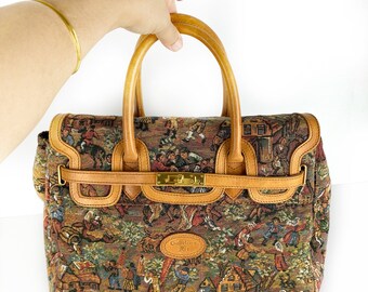 Gobelins Art Tapestry & Leather Handbag I Vintage Tapestry