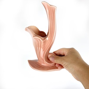 Vintage MCM Pastel Pink Cornucopia Style Vase, Horn of Plenty Vase