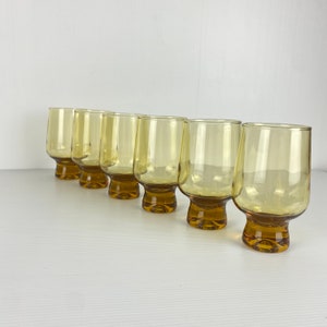 Crown Corning &#39;Kaaru Glass&#39; Amber Honeygold Glasses X 6 I Regis New Zealand Glasses with Small Stem I Retro Drinkware