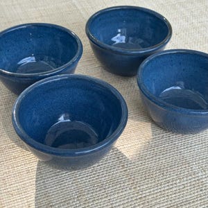 Vintage 1992 Jugtown Pottery Speckled Blue Bowls | Signed North Carolina Pottery | Set of 4