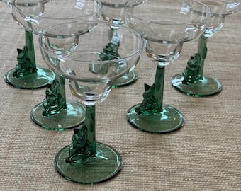 Vintage Mexican Siesta Design Margarita Glasses Set of 6