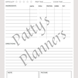 Recipe card with calorie counter