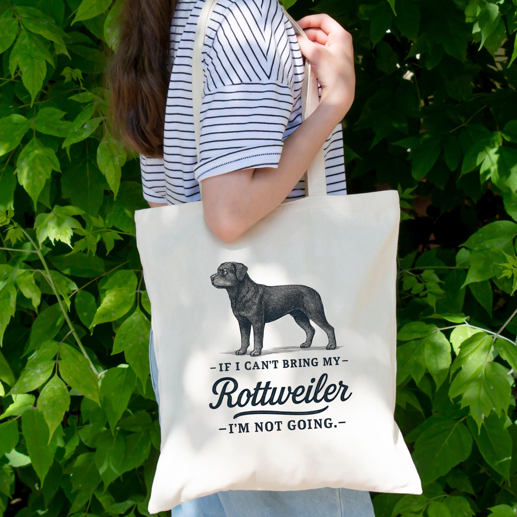 Rottweiler Mom Canvas Tote Bag - Reusable Shopping Bag, 14x15 Inch, "If You're Lucky A Rottweiler..." Quote, White