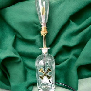 Bumbu Rum Clear Glass Bottle Lamp – Liquor Bottle Light – Industrial Bar Decor – Rum Lover Gift – Man Cave Lighting