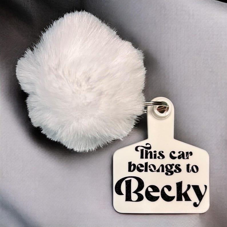 Quirky Slogan Ear Tag Keyrings Perfect Gift Faux Fur Pompom