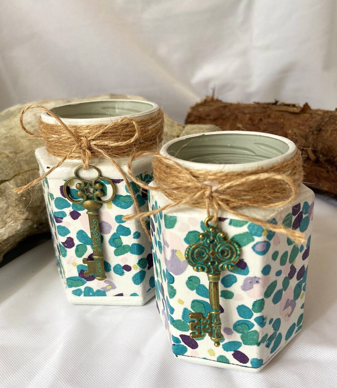 Pair of Matching Decoupage Glass Jars/ Storage Containers Etsy
