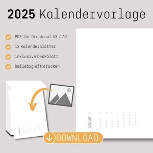 Kalenderdruckvorlage 2025 | DIY Fotokalender oder Bastelkalender | Hochformat
