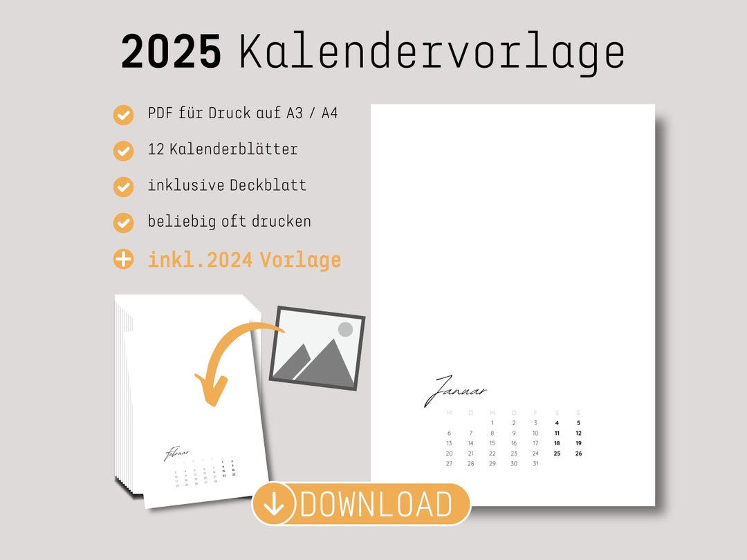 DIY Druckvorlage Kalender 2025 inkl. 2024 Als Fotokalender Oder