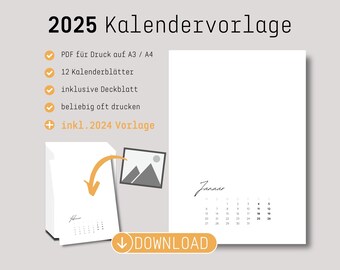 DIY Druckvorlage Kalender 2025 (inkl. 2024) als Fotokalender oder Bastelkalender im Hochformat