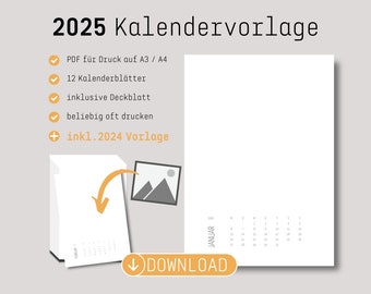 DIY Druckvorlage Kalender 2025 als Fotokalender oder Bastelkalender im Hochformat