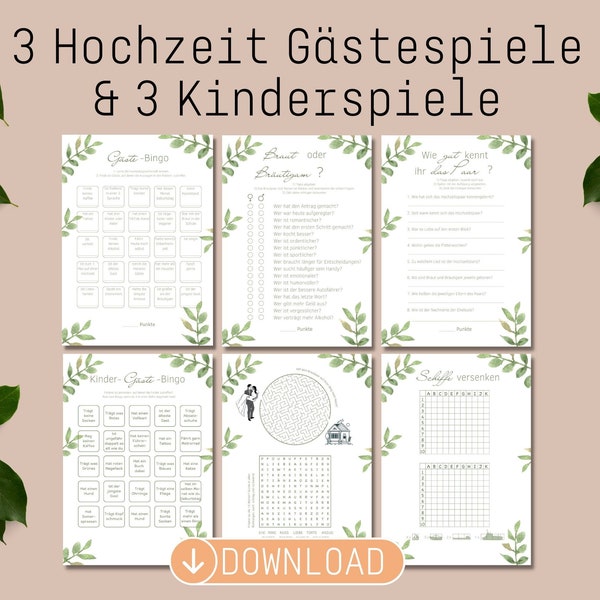 Hochzeitsspiele für Gäste und Kinder als PDF zum Ausdrucken