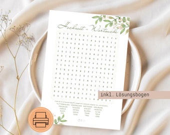 Hochzeit-Rätsel für Gäste || Hochzeits-Wortsuche || PDF Druckvorlage