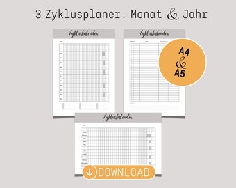 A4 & A5 Menstruationskalender (Jahr und Monat) zum Ausdrucken