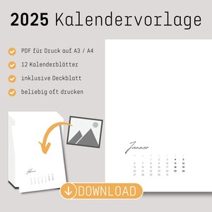 Kalenderdruckvorlage 2025 | DIY Fotokalender oder Bastelkalender | Hochformat