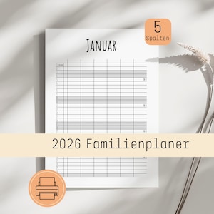 Familienplaner 2026 | monatlich | 6 Spalten | Druckvorlage
