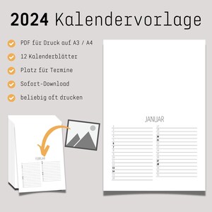 DIY Druckvorlage Kalender 2024 als Fotokalender oder Bastelkalender im ...