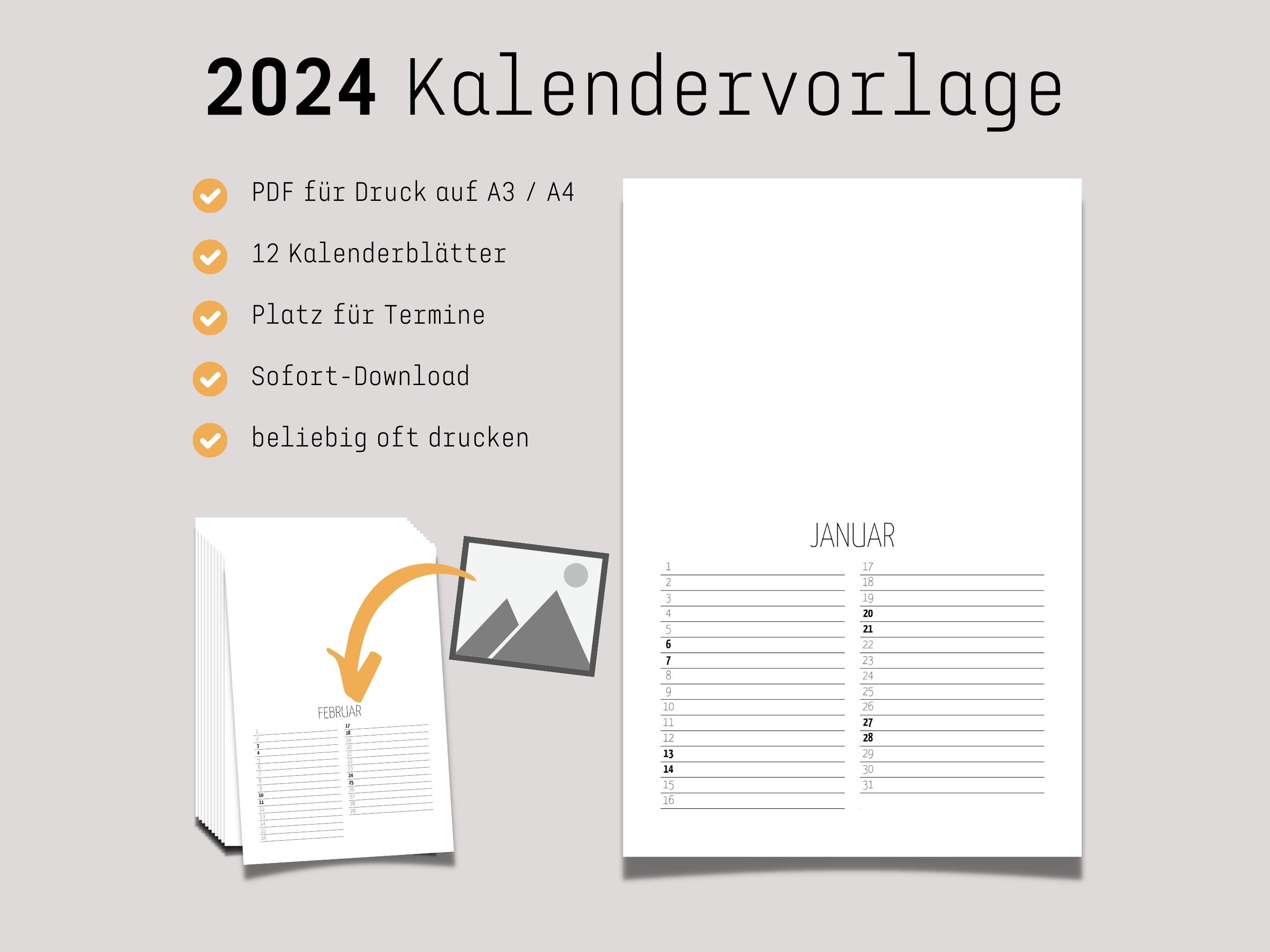DIY Druckvorlage Kalender 2024 als Fotokalender oder Bastelkalender im ...
