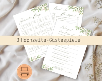 Hochzeitsspiele für Gäste und Brautpaar || Hochzeitaktivitäten || Druckvorlage