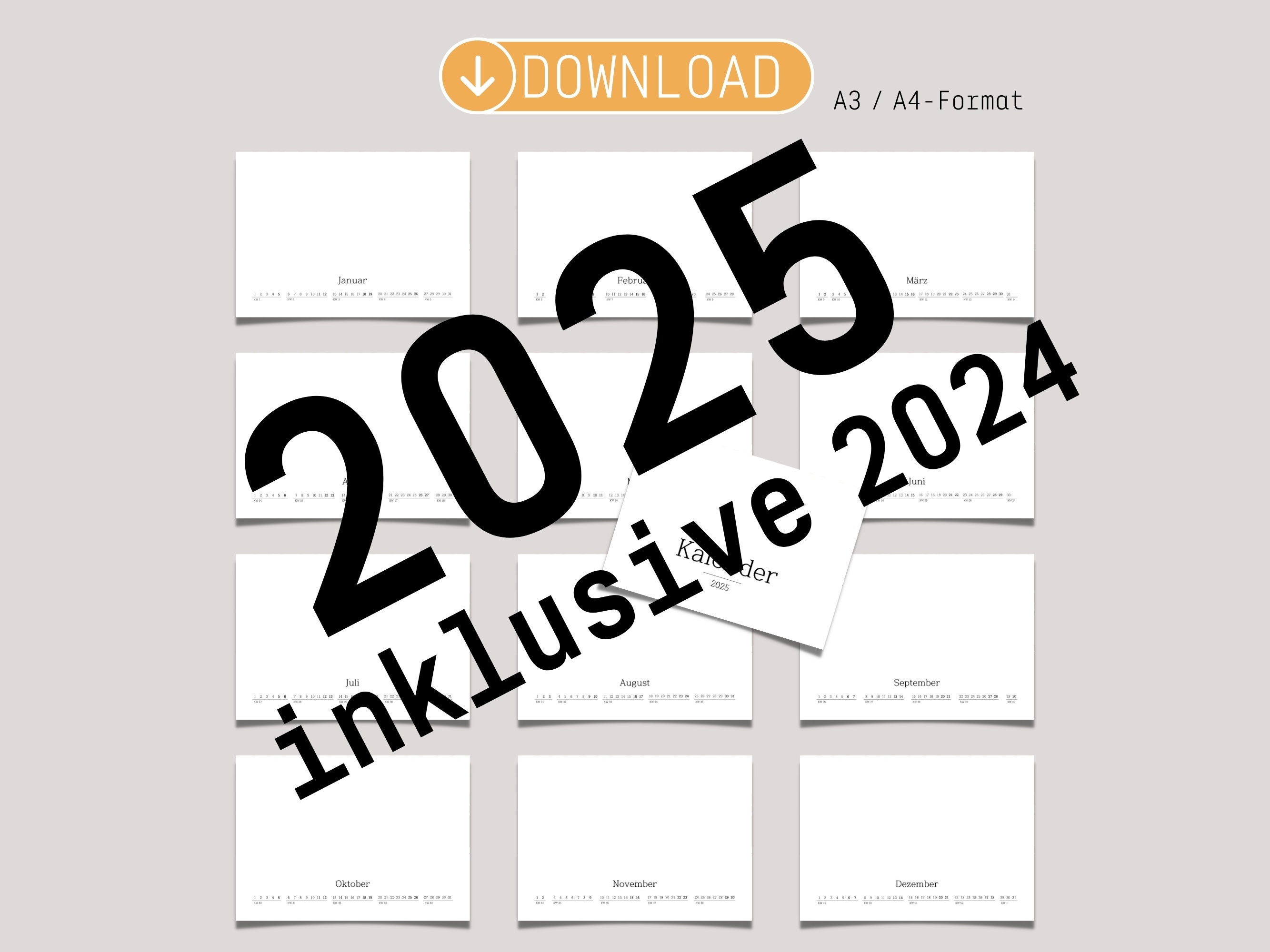 DIY Druckvorlage Kalender 2025 inkl. 2024 Als Fotokalender Oder