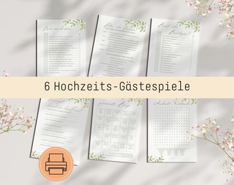 Hochzeitspiele und -aktivitäten für Gäste und Brautpaar | inkl. Gästebingo | PDF Druckvorlage