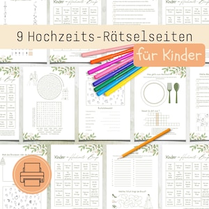 Kinder-Hochzeitsspiele und Hochzeitsrätsel | 9 Seiten Kinderaktivitäteten für die Hochzeit | Druckvorlage
