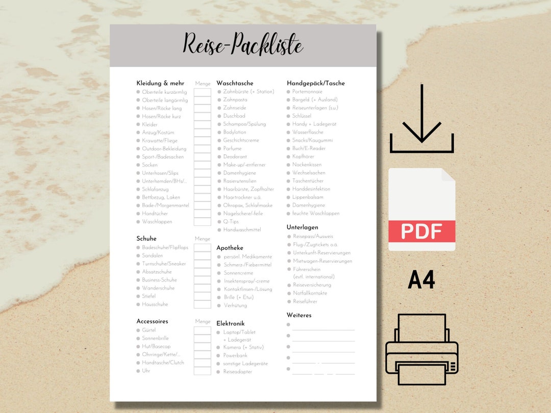 Urlaubs-packliste Als PDF Zum Download