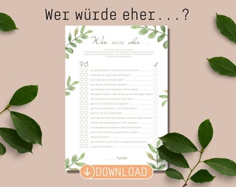 Hochzeitsspiel: Wer würde eher...? als PDF zum Ausdrucken