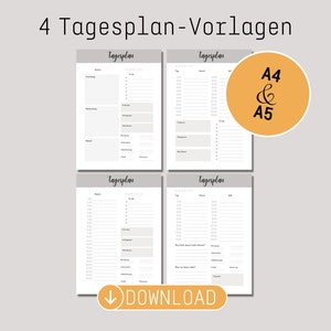Tagesplaner || 4 Varianten || A4 & A5 || Druckvorlage