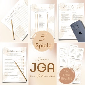 JGA-Spiele-Aktivitäten-Set || inkl. JGA-Tabu || Jungesellinnenabschied zu Hause || Druckvorlage