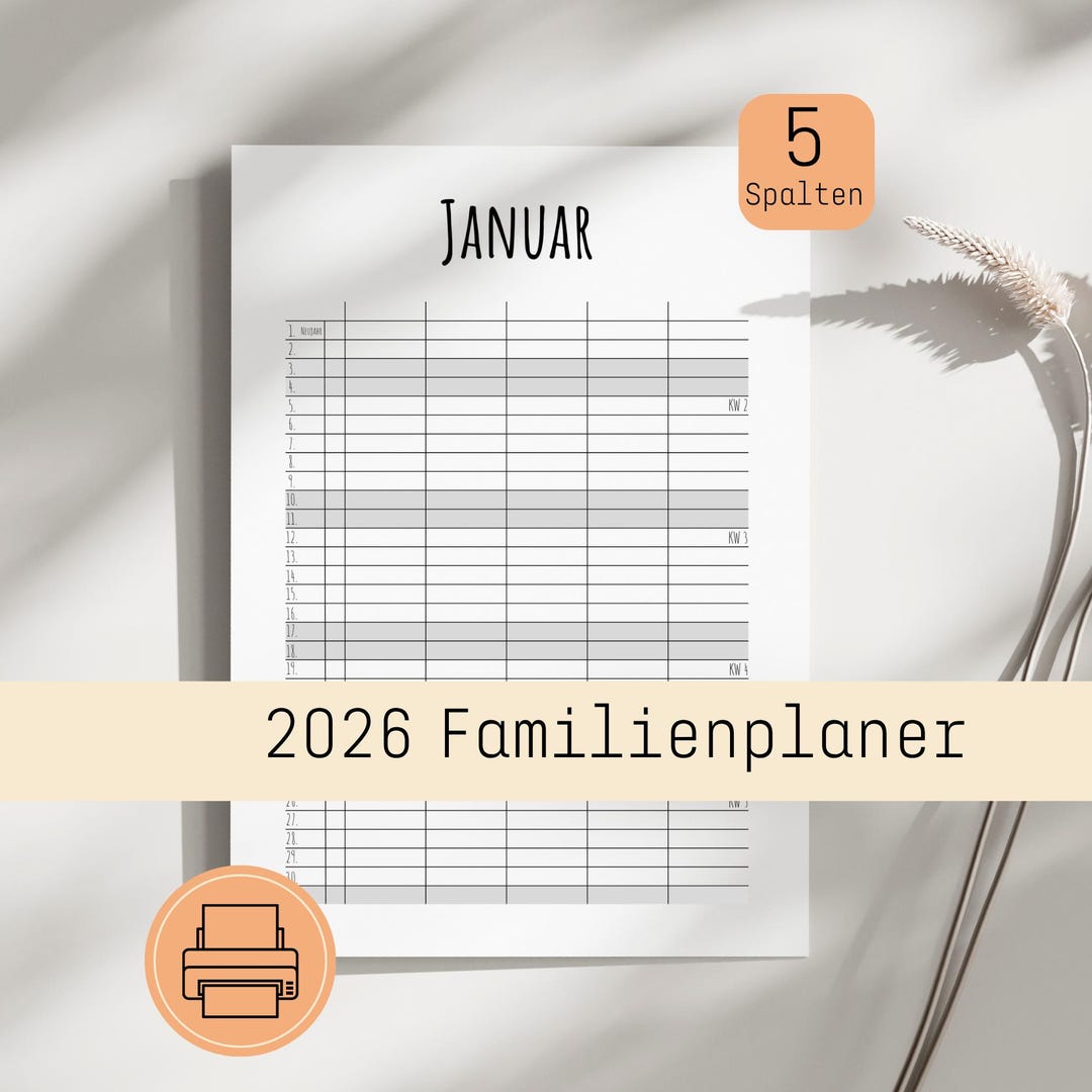 Familienplaner 2026 | Monatlich | 5 Spalten | Druckvorlage - Etsy